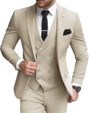3 Piece Double Breasted Suits for Men Slim Fit Wedding Suit One Button Blazer Vest Pants Sets Formal Prom Suits