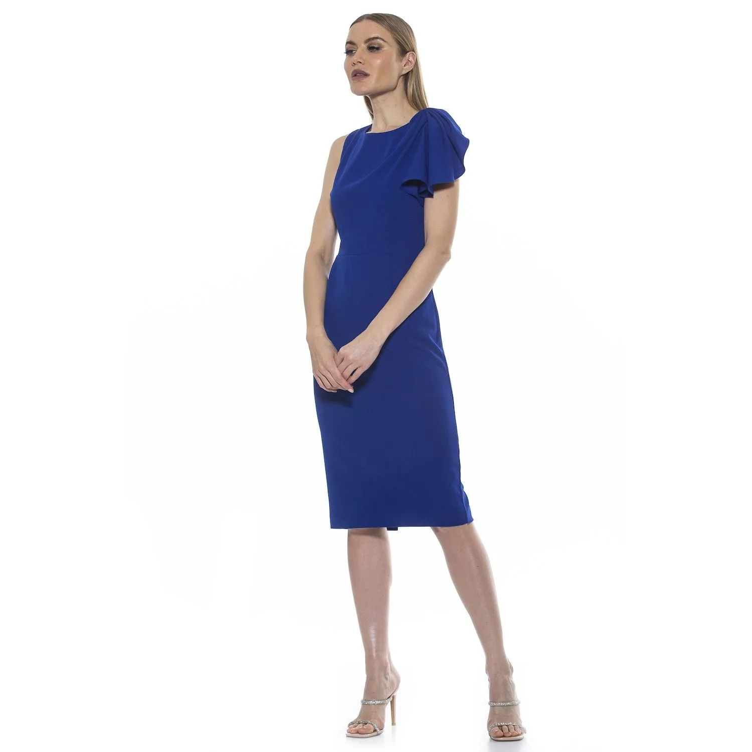 ALEXIA ADMOR Women's Draped Crew Midi Sheath Dress ALEXIA ADMOR hot pink