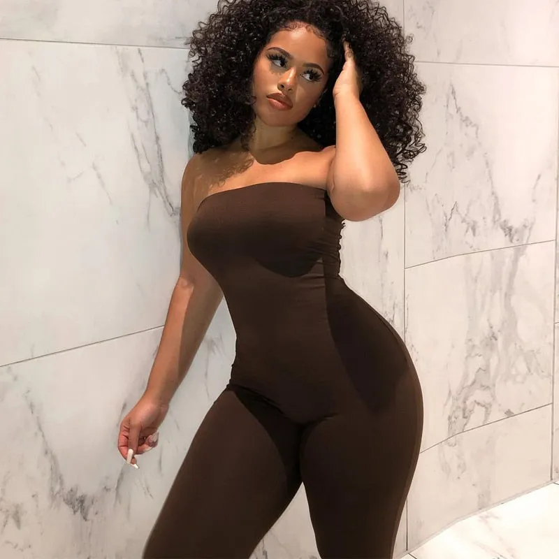Amozae-   Sleeveless Solid Slash Neck Backless Skinny Jumpsuit Spring Summer Women Fashion   Streetwear Romper