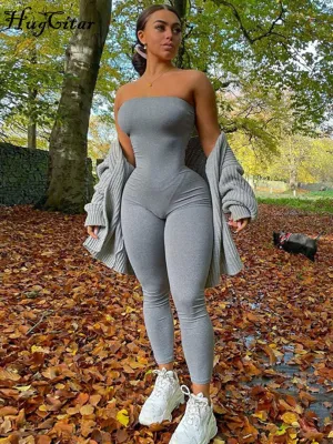 Amozae-   Sleeveless Solid Slash Neck Backless Skinny Jumpsuit Spring Summer Women Fashion   Streetwear Romper