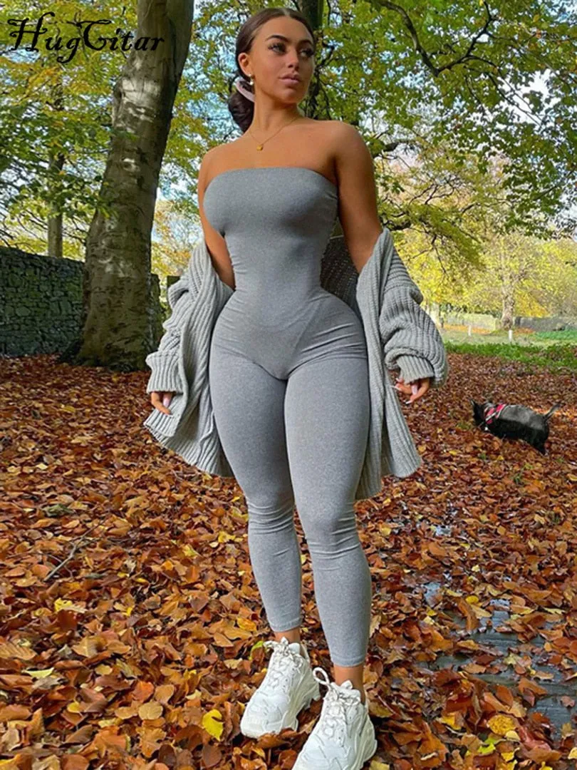 Amozae-   Sleeveless Solid Slash Neck Backless Skinny Jumpsuit Spring Summer Women Fashion   Streetwear Romper