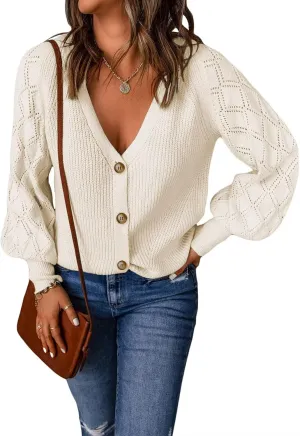 Astylish Women Long Sleeve Open Front Knit Button Down Cardigan Sweaters