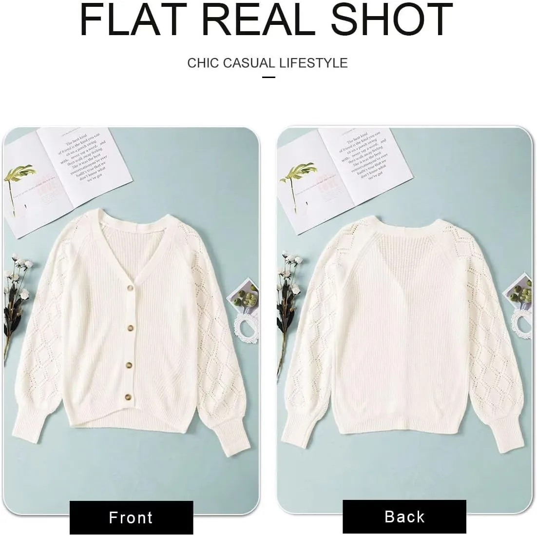 Astylish Women Long Sleeve Open Front Knit Button Down Cardigan Sweaters