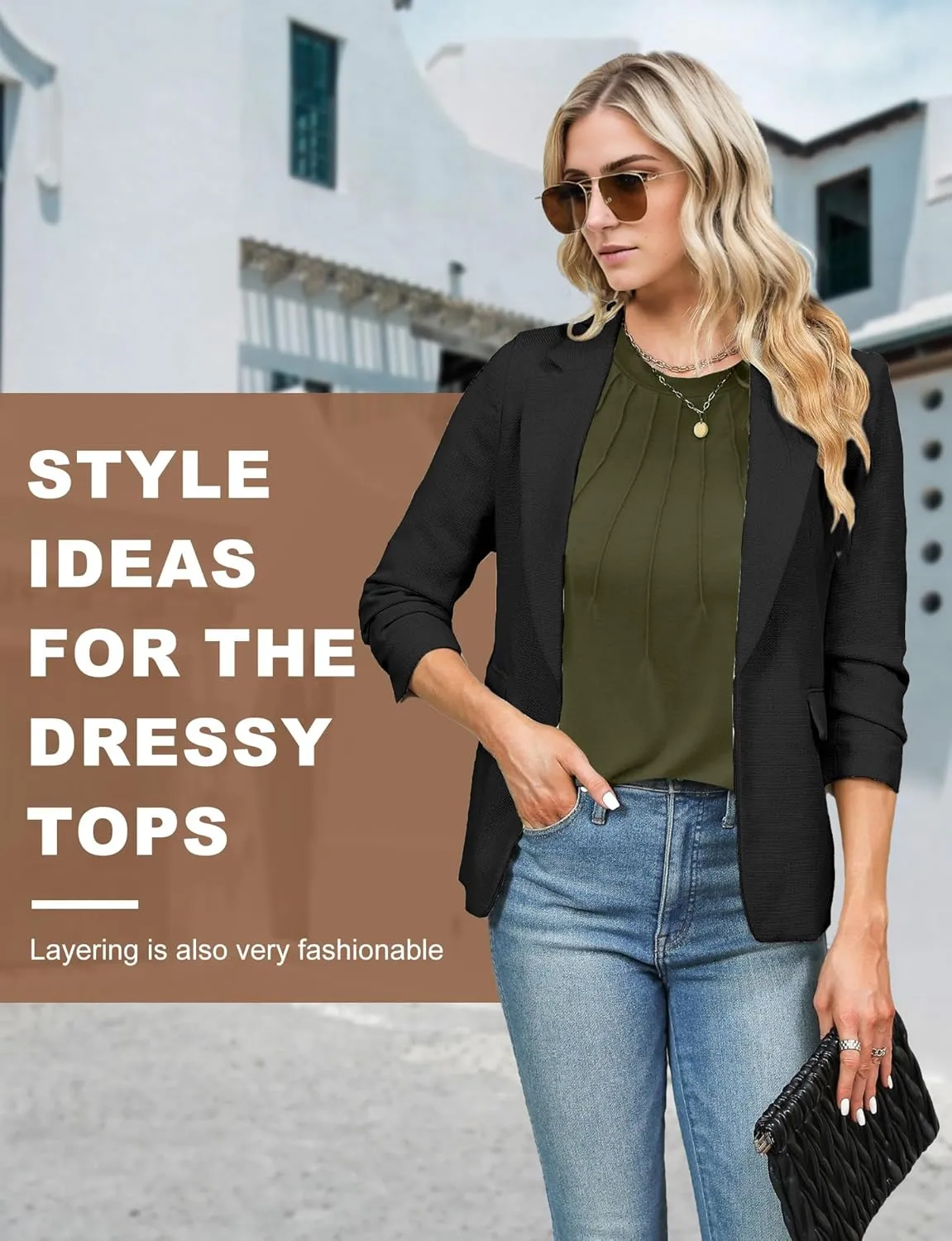 AURUZA Work Shirts for Women Business Casual Blouses Pleated Lace Short Sleeve Tops Dressy Casual Outfits Summer Tshirts