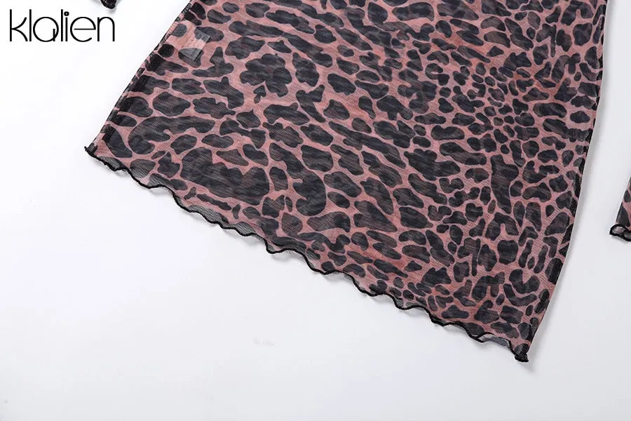 Autumn Fashion Sexy Hollow Out Backless Leopard Print Casual Street Party Vacation Beach Bodycon Dress