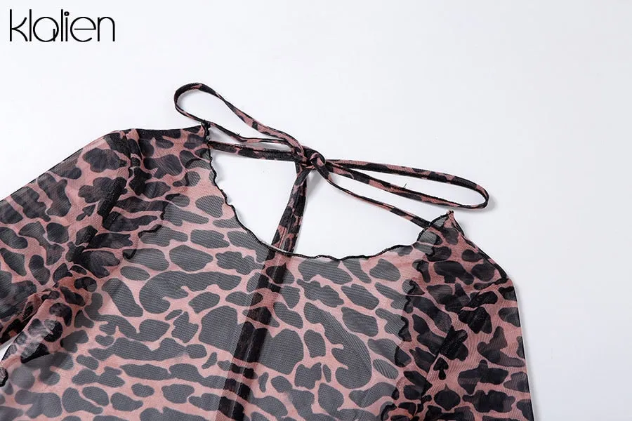 Autumn Fashion Sexy Hollow Out Backless Leopard Print Casual Street Party Vacation Beach Bodycon Dress