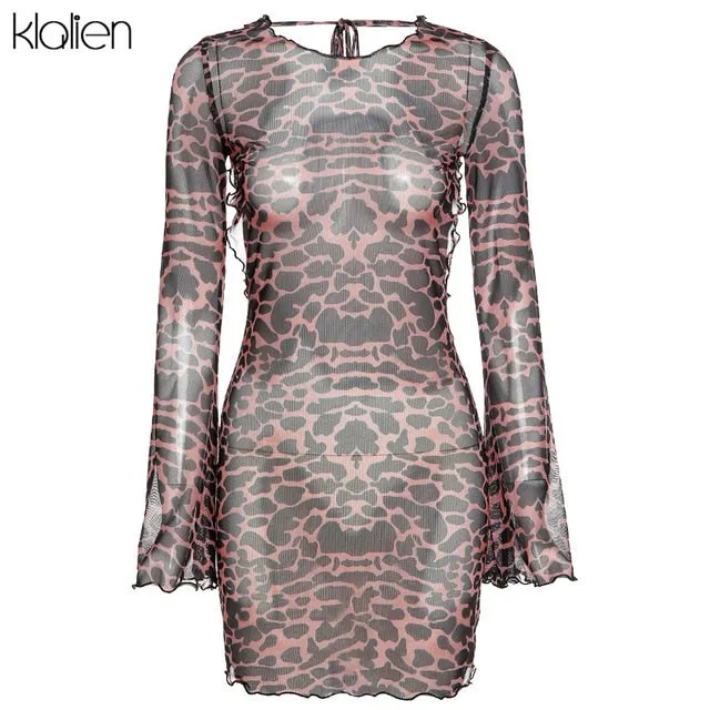 Autumn Fashion Sexy Hollow Out Backless Leopard Print Casual Street Party Vacation Beach Bodycon Dress