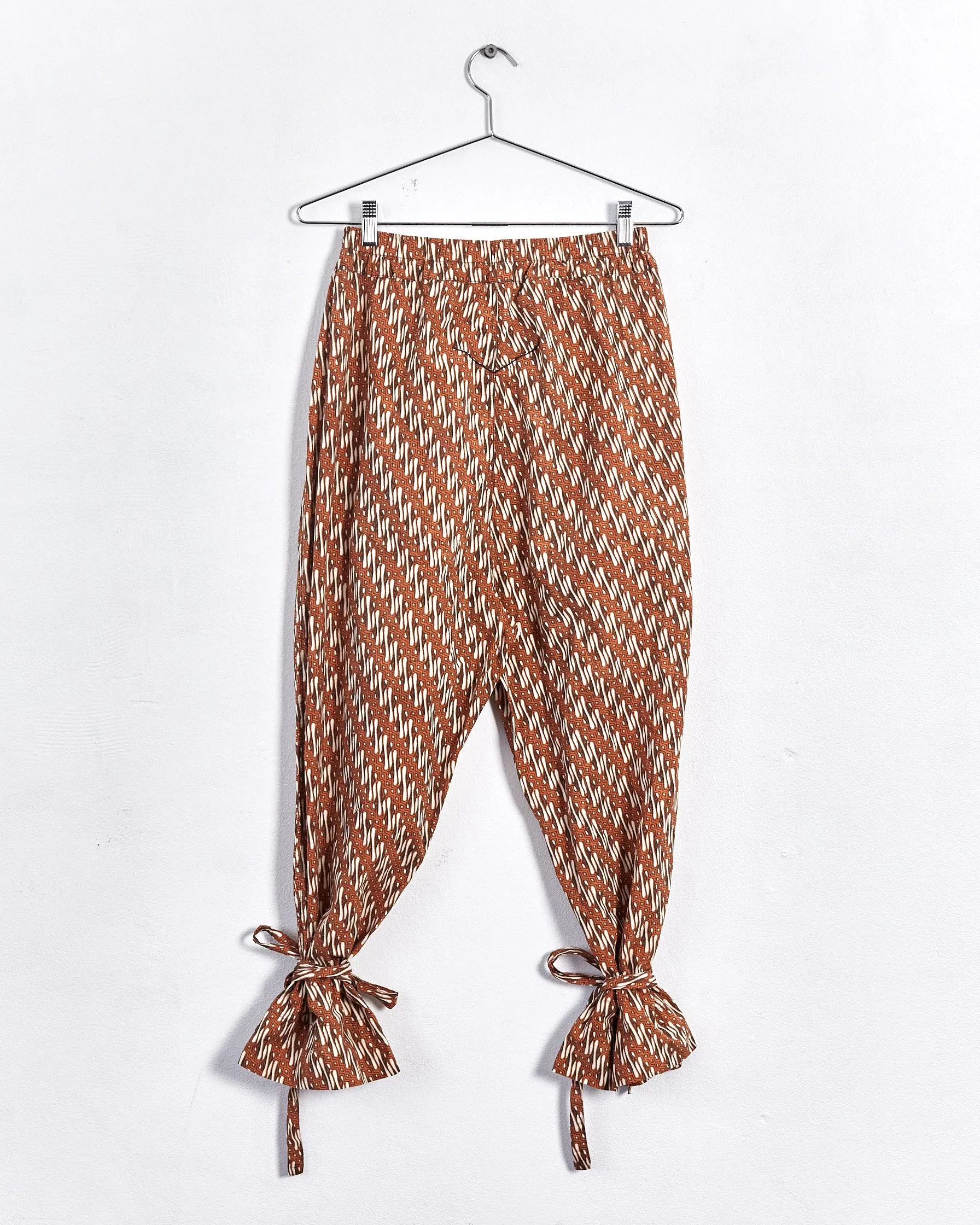 Bassike batik print tie hem cotton pants, tan & brown, 6-8