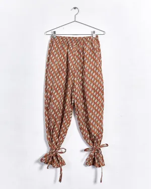 Bassike batik print tie hem cotton pants, tan & brown, 6-8