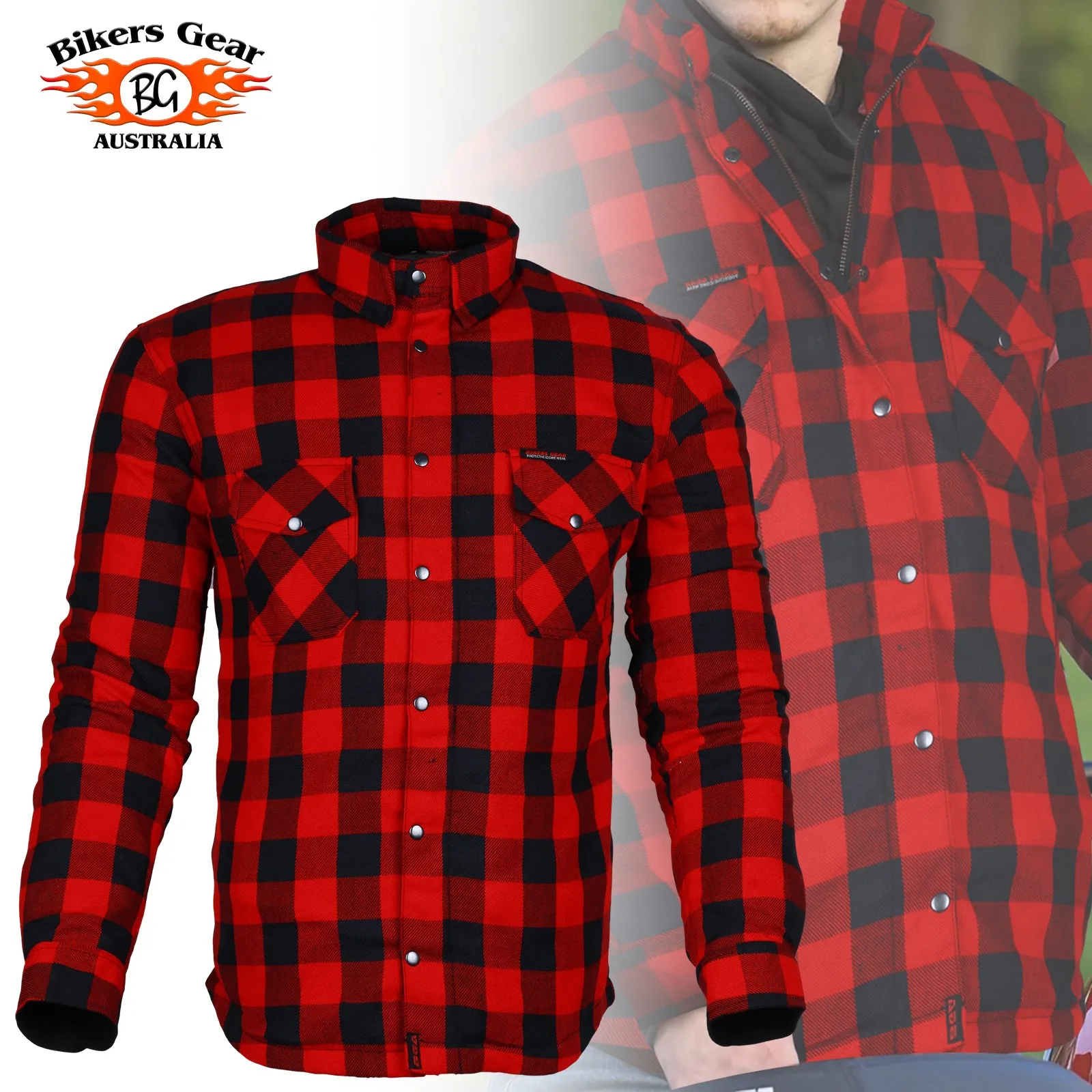 BGA Exo Protective Motorcycle Flannel Shirts Red/Black