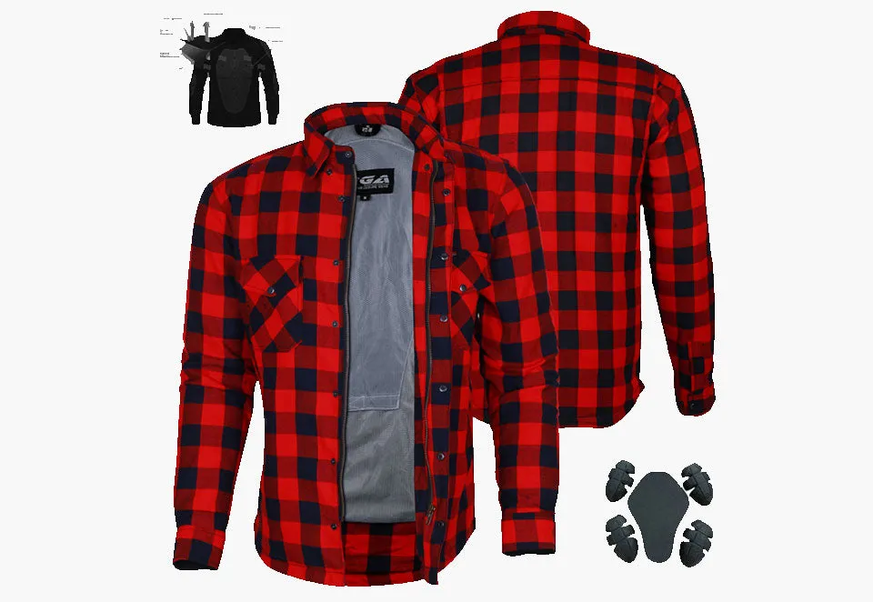 BGA Exo Protective Motorcycle Flannel Shirts Red/Black