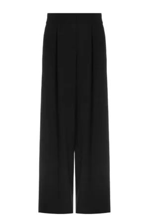 BLACK WOOL STRAIGHT LEG PANTS
