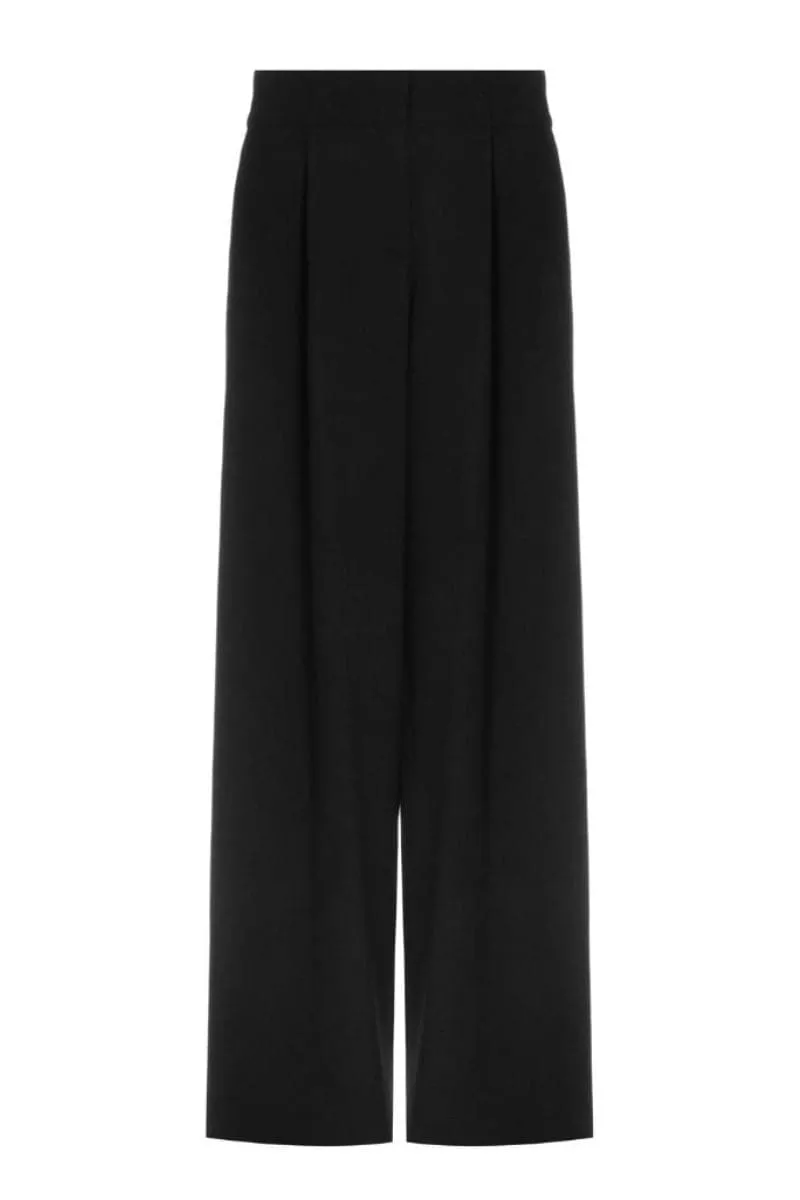 BLACK WOOL STRAIGHT LEG PANTS