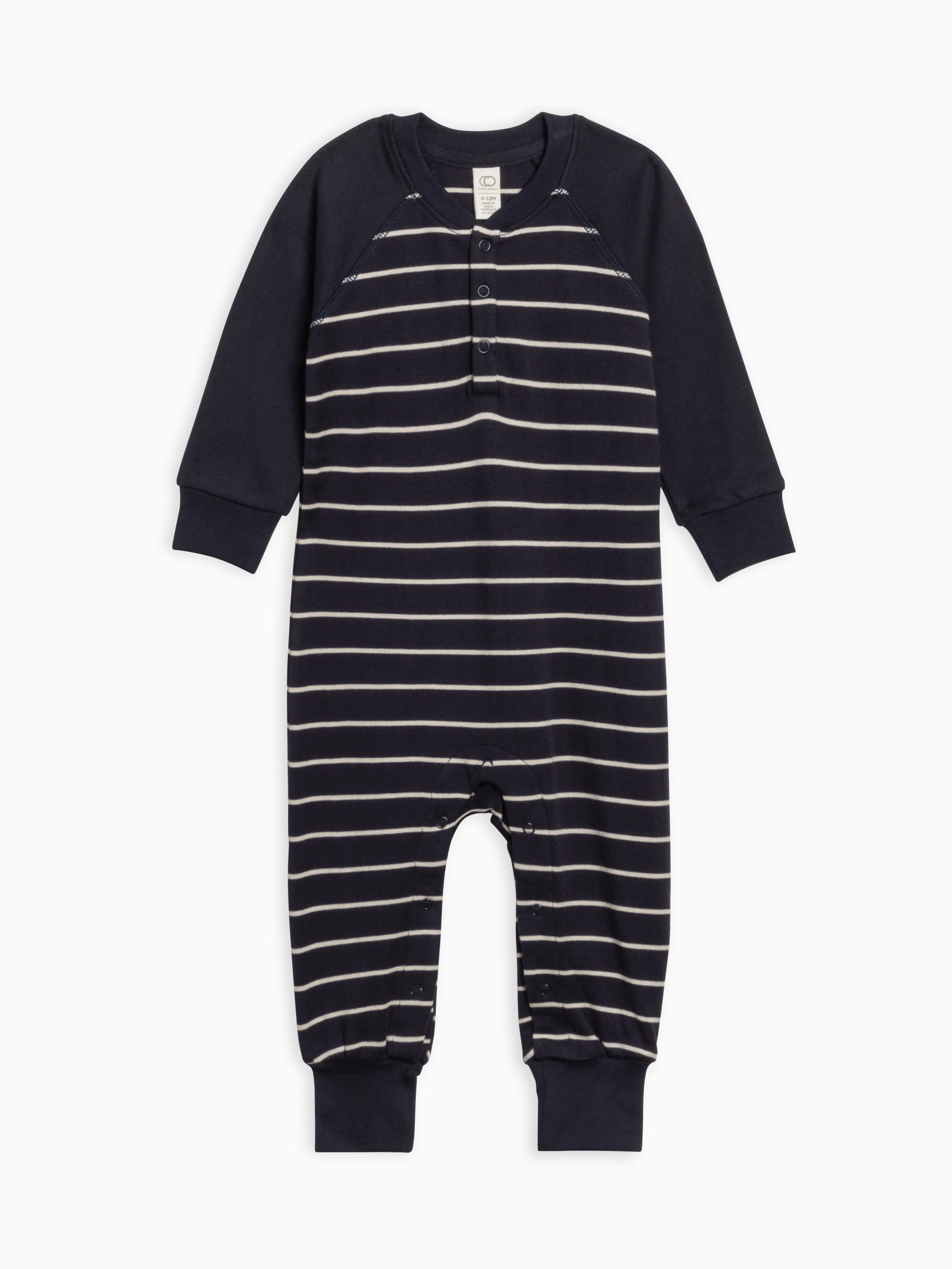 Colored Organics - Brix Henley Romper - Kade Stripe/Navy