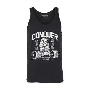 Conquer - Deadlifting Wolf - on Black tank top