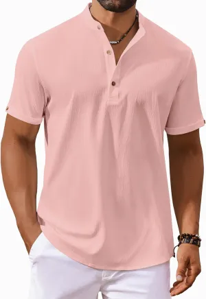 COOFANDY Men's Casual Henley Shirts Short Sleeve Summer Beach T-Shirts Banded Collar Henleys Button Tee Shirt