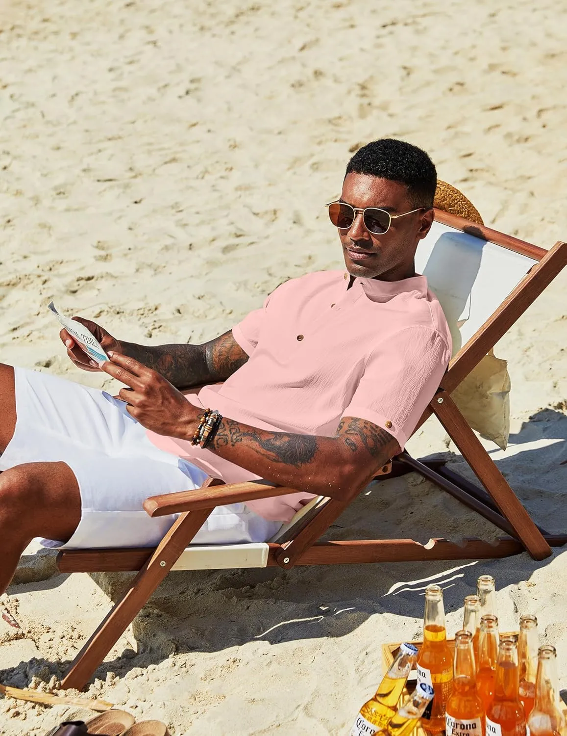 COOFANDY Men's Casual Henley Shirts Short Sleeve Summer Beach T-Shirts Banded Collar Henleys Button Tee Shirt