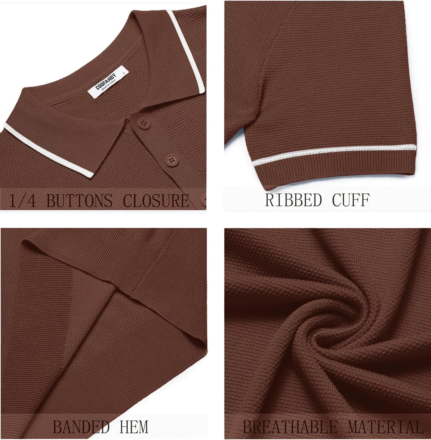 COOFANDY Men's Knit Polo Shirts Casual Short Sleeve Button Down Shirts Crochet Classic Golf Polo Collared Shirts