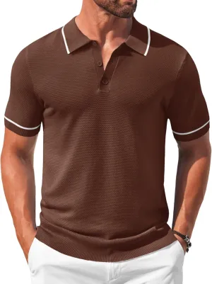 COOFANDY Men's Knit Polo Shirts Casual Short Sleeve Button Down Shirts Crochet Classic Golf Polo Collared Shirts