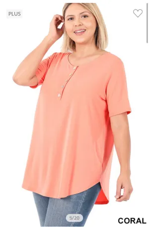 Coral Henley Tee