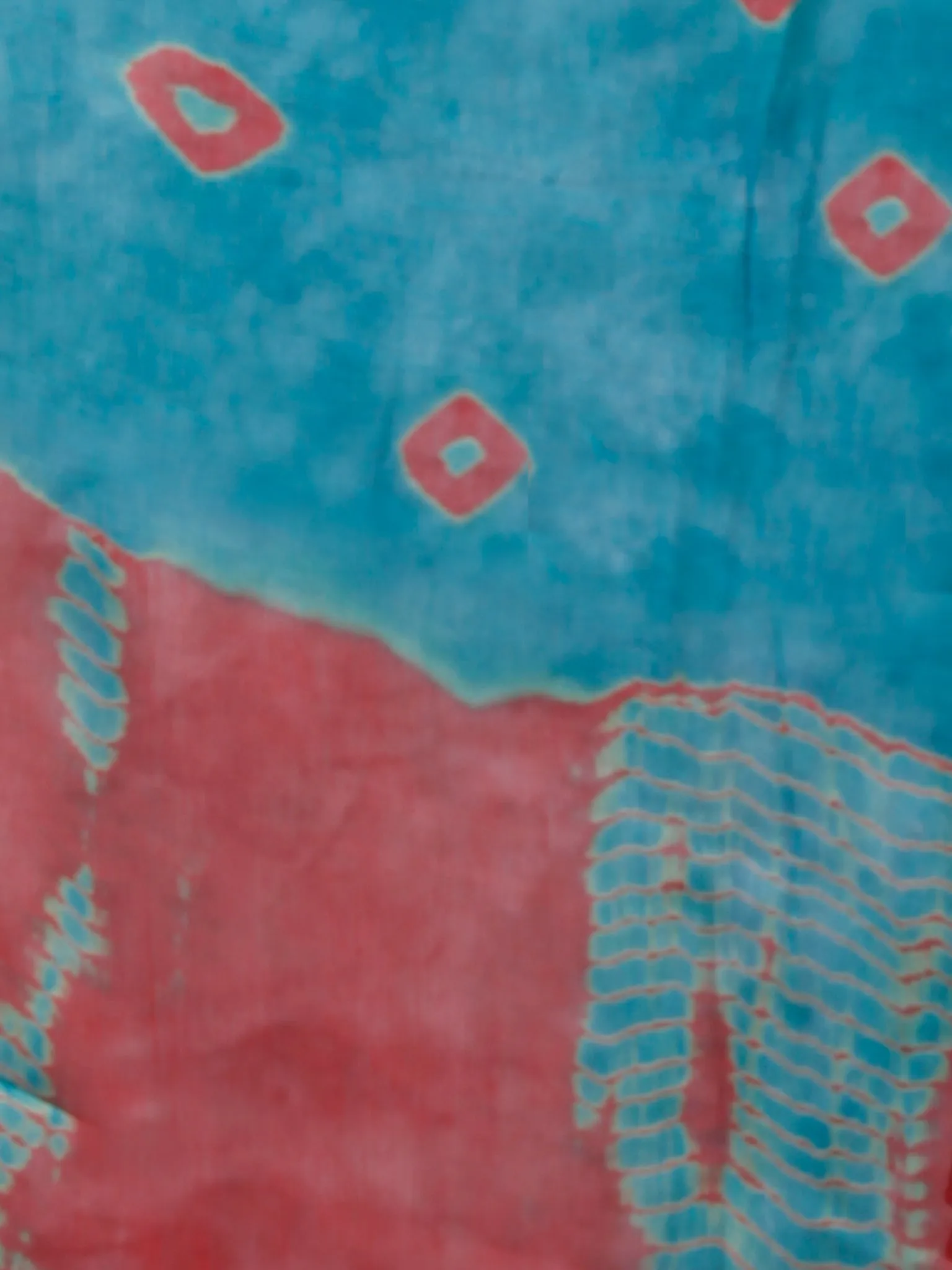Coral SkyBlue Shibori Hand Block Printed Cotton Suit-Salwar Fabric With Chiffon Dupatta (Set of 3) - SU01HB395