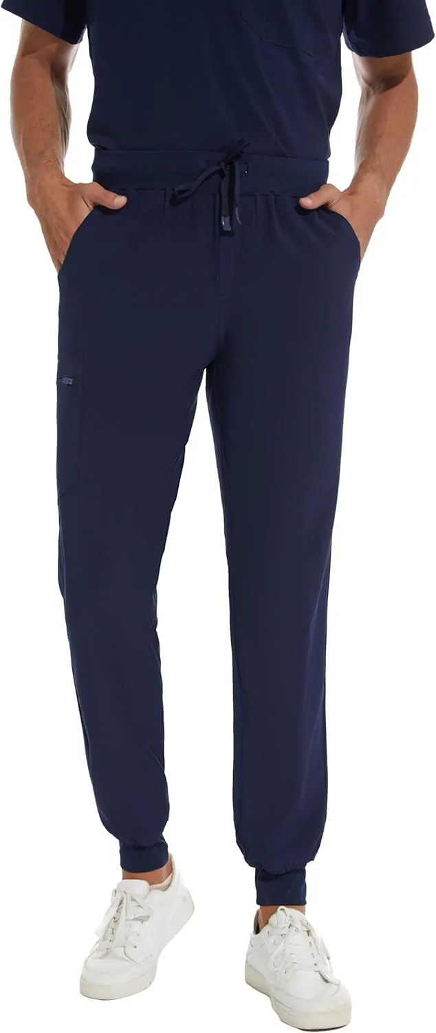 COZYFIT Men Scrubs Set  Stretch V-Neck Scrub Top & Jogger Pant with 8 Pockets, Yoga Waistband, Anti-Wrinkle Scrubs for Men