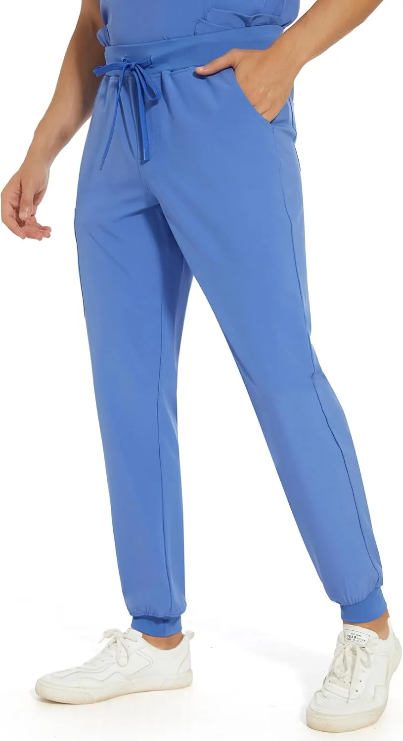 COZYFIT Scrub Pants for Men - Slim Jogger Pants with 5 Pockets, Yoga Waistband, Anti-Wrinkle Scrubs for Men
