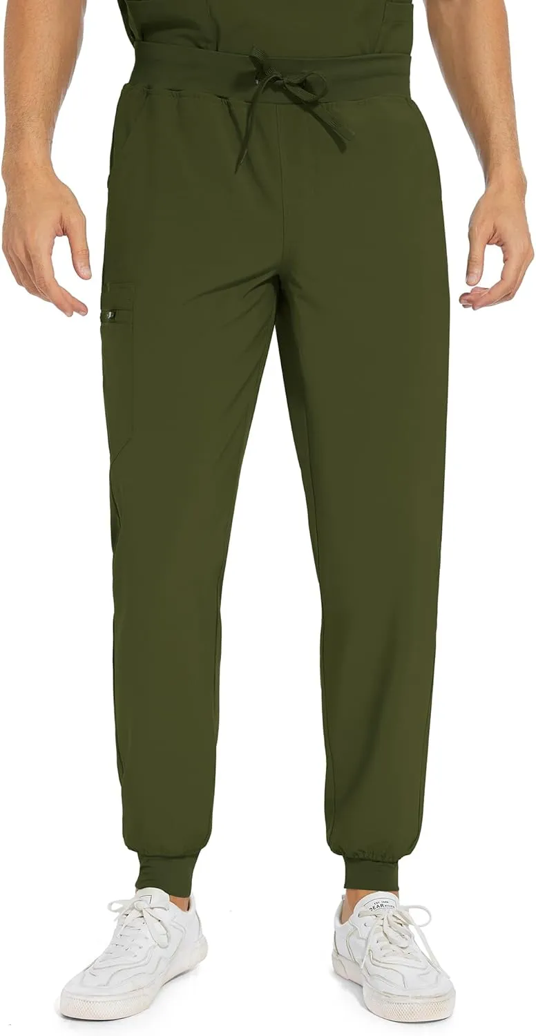 COZYFIT Scrub Pants for Men - Slim Jogger Pants with 5 Pockets, Yoga Waistband, Anti-Wrinkle Scrubs for Men
