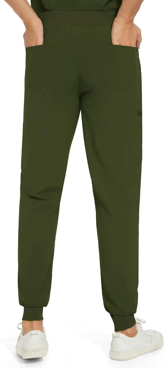 COZYFIT Scrub Pants for Men - Slim Jogger Pants with 5 Pockets, Yoga Waistband, Anti-Wrinkle Scrubs for Men