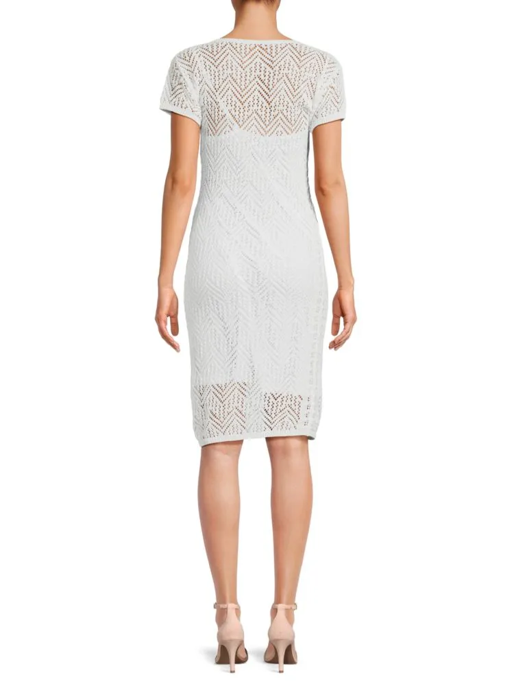 Crochet knee-length sheath dress Donna Karan New York, white