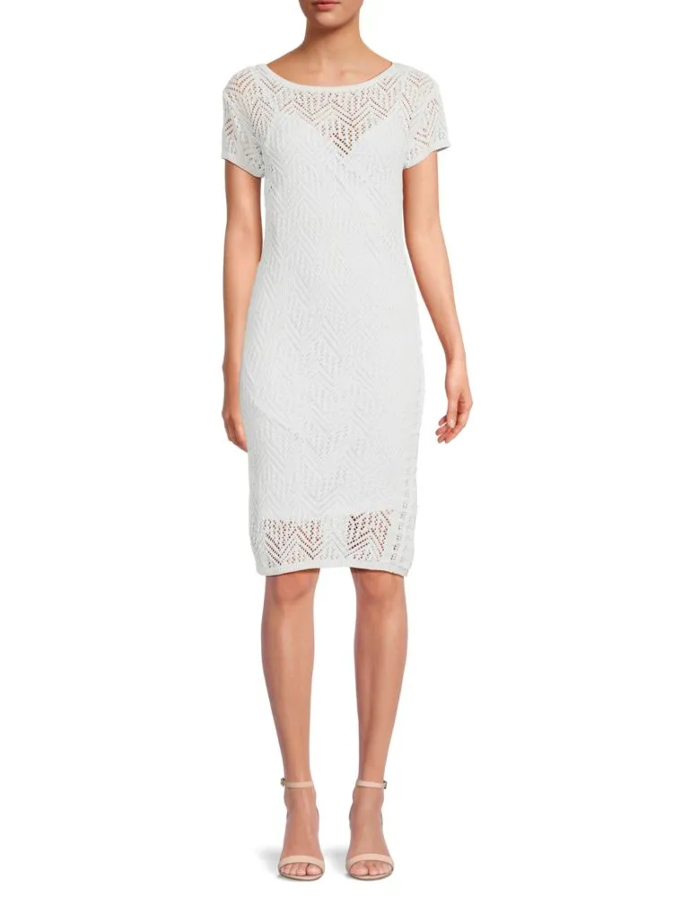 Crochet knee-length sheath dress Donna Karan New York, white