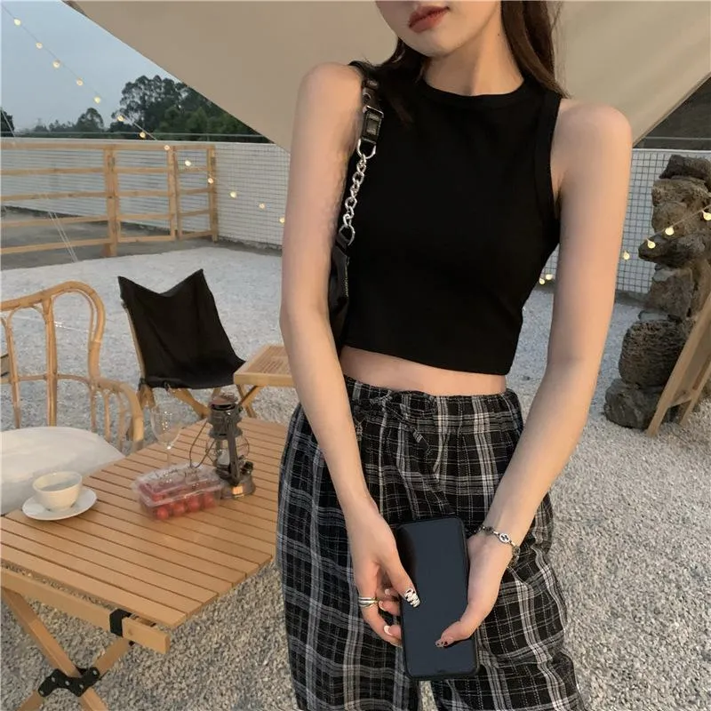 Cropped Navel-Baring Round Neck Worn Outside Slimming Tank Top