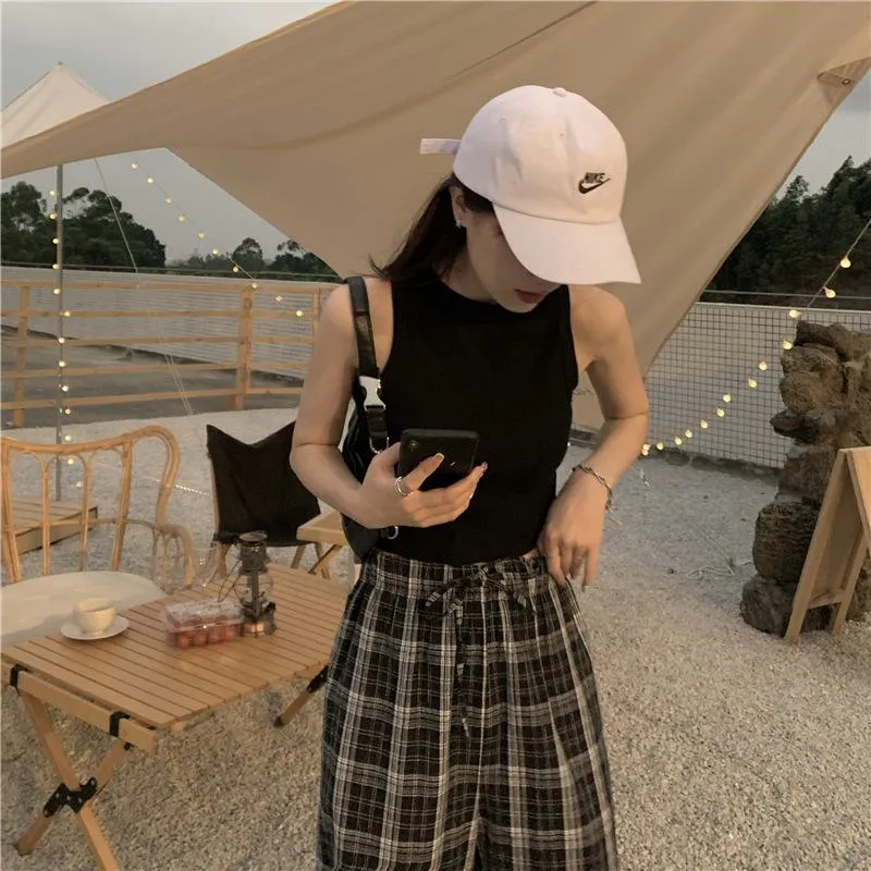 Cropped Navel-Baring Round Neck Worn Outside Slimming Tank Top