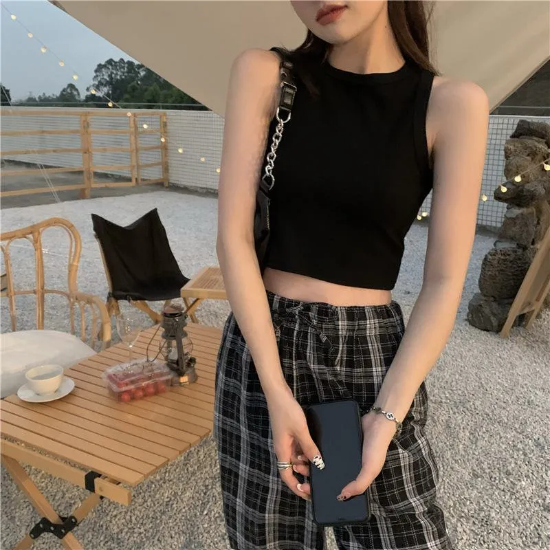 Cropped Navel-Baring Round Neck Worn Outside Slimming Tank Top