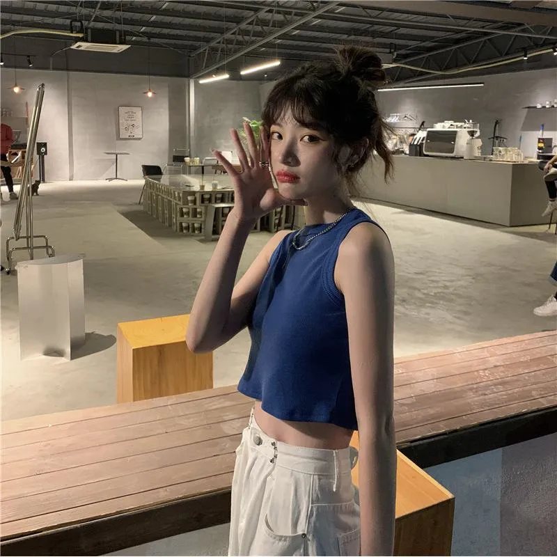 Cropped Navel-Baring Round Neck Worn Outside Slimming Tank Top