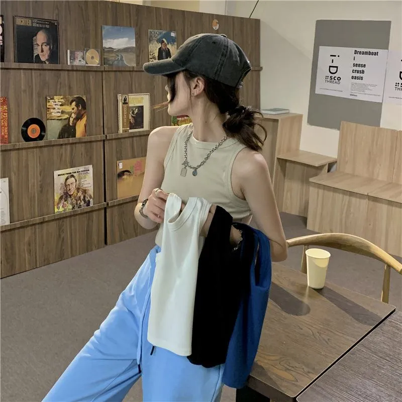 Cropped Navel-Baring Round Neck Worn Outside Slimming Tank Top