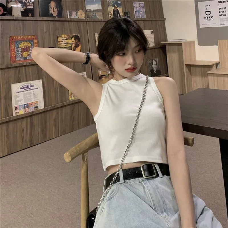 Cropped Navel-Baring Round Neck Worn Outside Slimming Tank Top