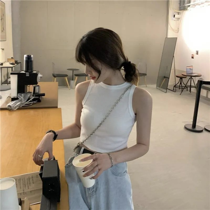 Cropped Navel-Baring Round Neck Worn Outside Slimming Tank Top