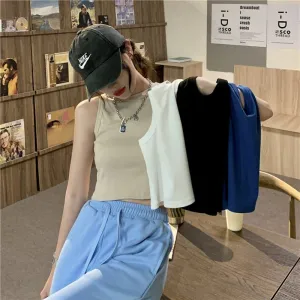 Cropped Navel-Baring Round Neck Worn Outside Slimming Tank Top