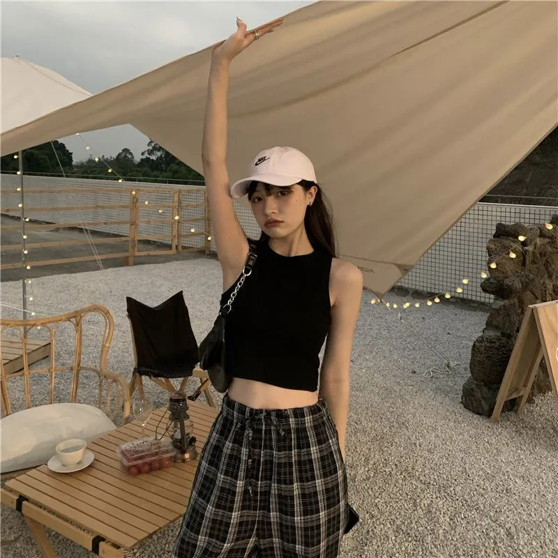 Cropped Navel-Baring Round Neck Worn Outside Slimming Tank Top