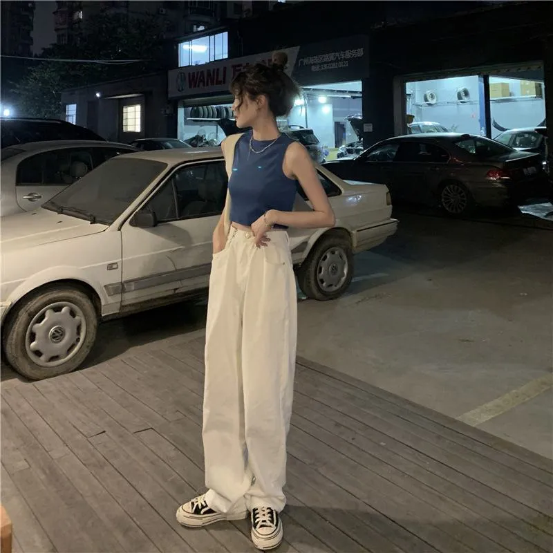 Cropped Navel-Baring Round Neck Worn Outside Slimming Tank Top