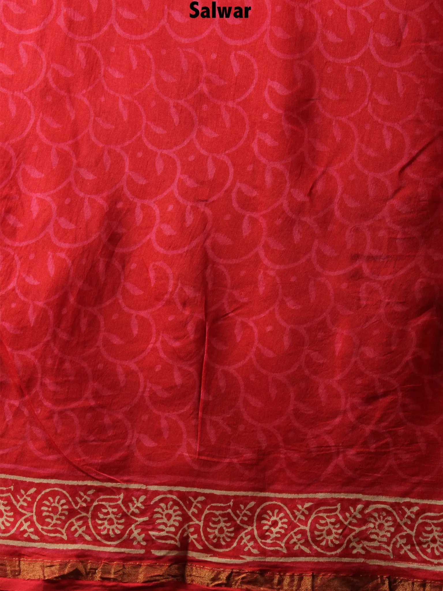 Deep Red Beige Hand Block Printed Chanderi Kurta-Salwar Fabric With Chanderi Dupatta - S1628084