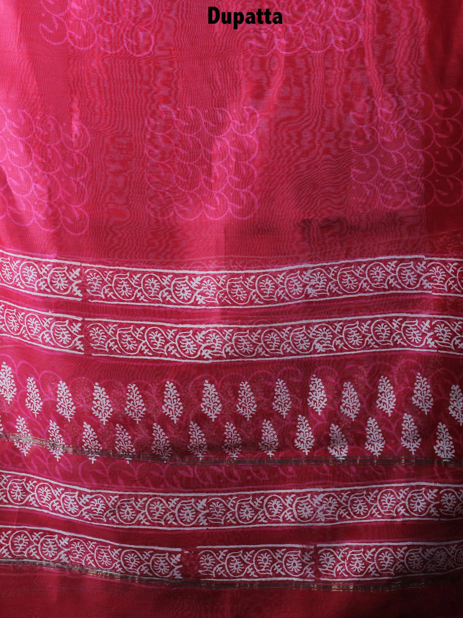 Deep Red Beige Hand Block Printed Chanderi Kurta-Salwar Fabric With Chanderi Dupatta - S1628084