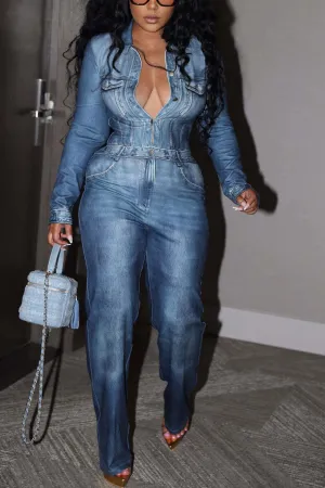 Denim Print Jumpsuits