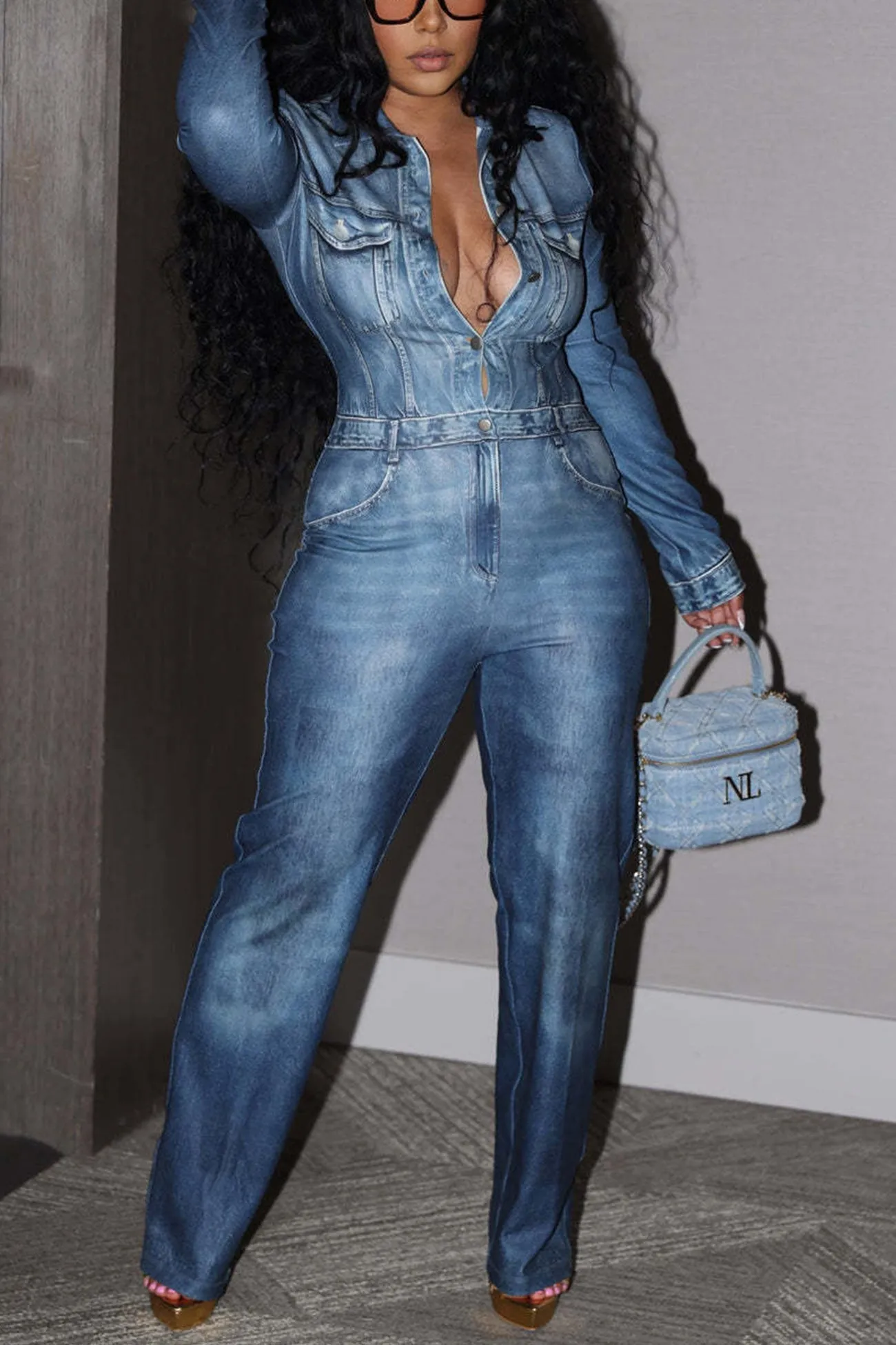 Denim Print Jumpsuits