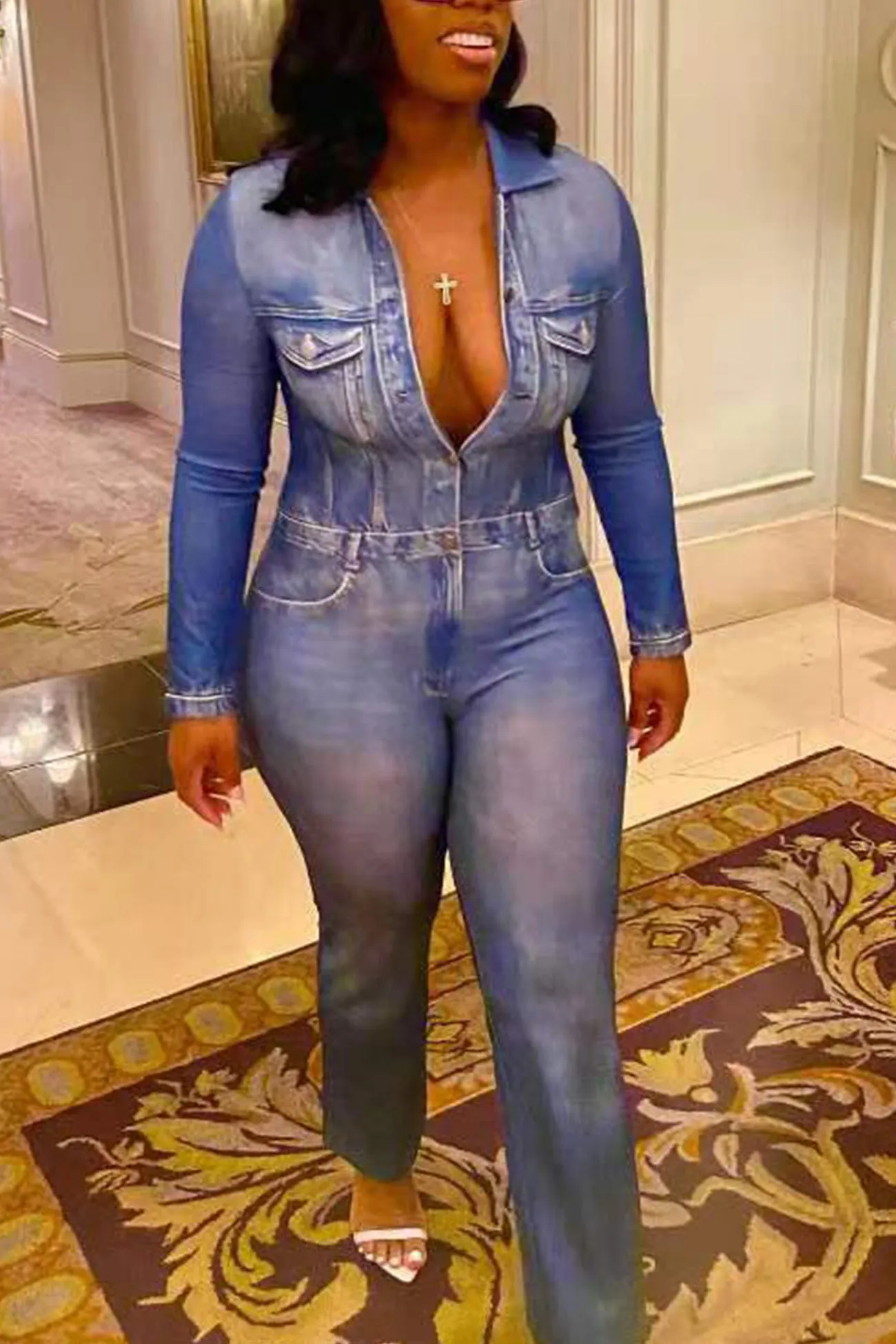 Denim Print Jumpsuits