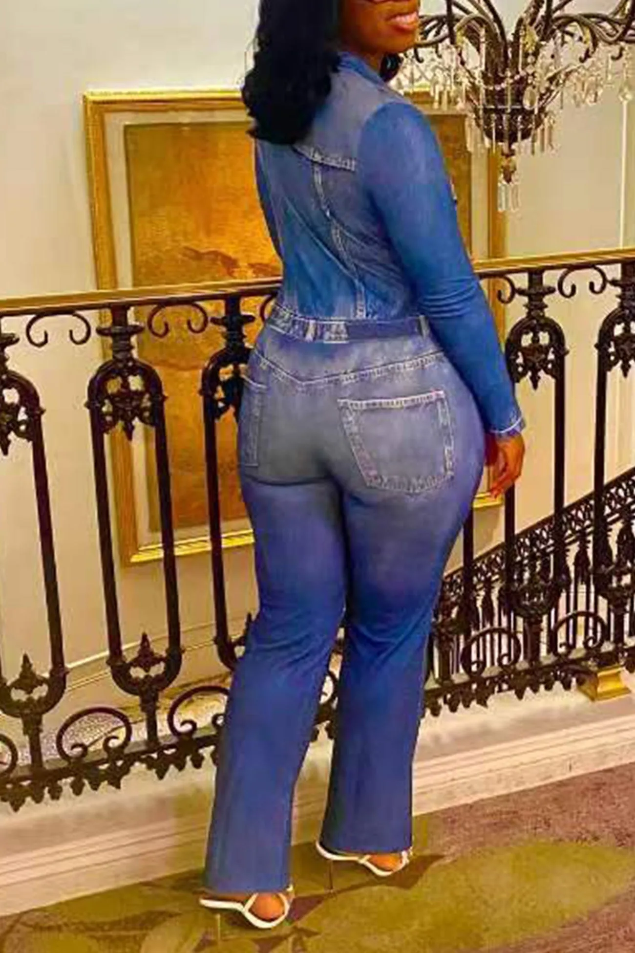 Denim Print Jumpsuits