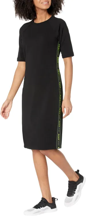 DKNY Logo Tape Short Sleeve Bodycon Dress in Zest