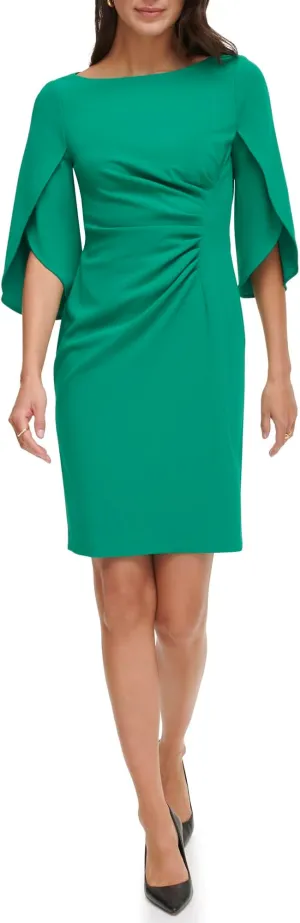 DKNY Open Sleeve Ruched Sheath Dress, Green Crystal