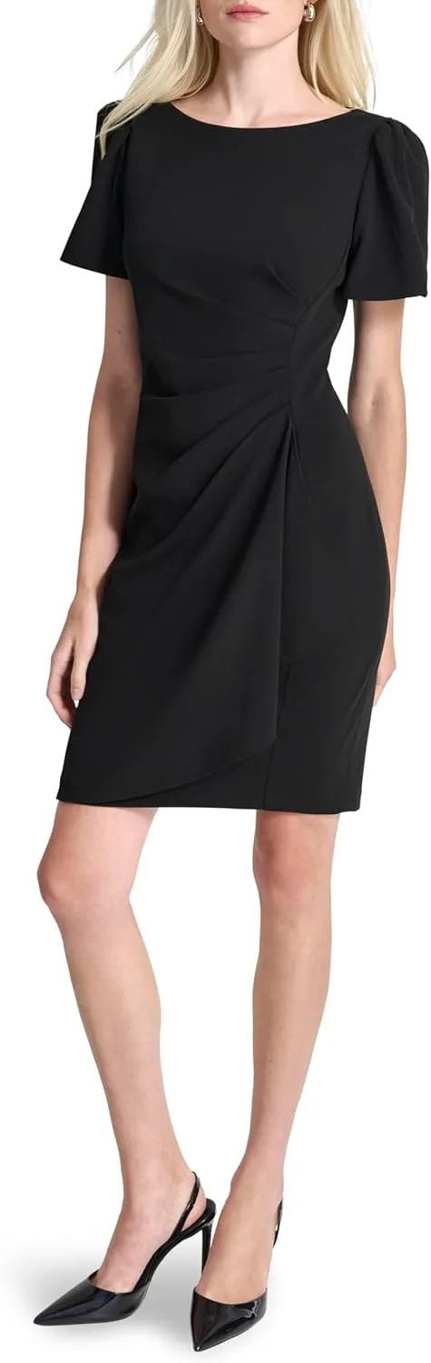 DKNY Women's Ruched Side V-Neck Short Sleeve Dress